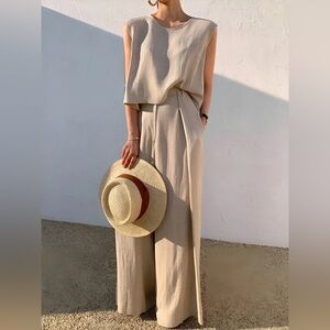 Commense linen blend casual pants set